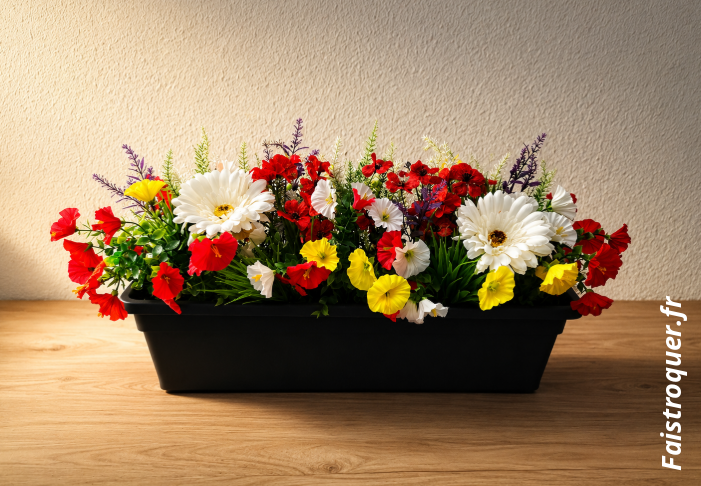 balconnières avec fleurs artificielle bien garnie